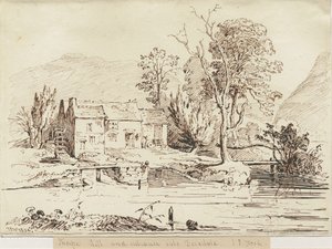 Dovedale - Thorpe Mill: rysunek piórkiem i sepii