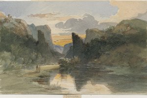 Dovedale - pejzaż: malarstwo akwarela, II [?XIX w.] autorstwa Thomas Peploe Wood