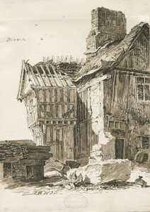 Eccleshall - Biana Hall: rysunek piórem w sepii, 1835 autorstwa Thomas Peploe Wood