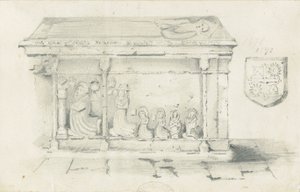 Kościół Eccleshall - grób biskupa Benthama: rysunek ołówkiem, bd [1817-1845] autorstwa Thomas Peploe Wood