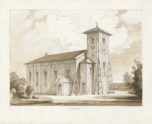 Kościół Ettingshall: rysunek w kolorze sepii, 1841 autorstwa Thomas Peploe Wood