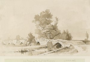 Handsacre - Stary Wysoki Most: rysunek w sepii, 1839 autorstwa Thomas Peploe Wood