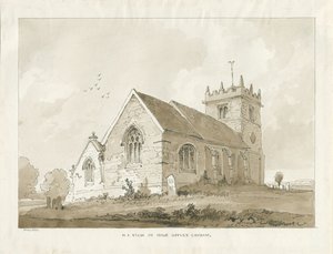 High Offley Church: rysunek w sepii autorstwa Thomas Peploe Wood