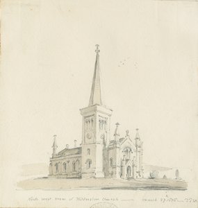 Kościół Hilderstone: rysunek ołówkiem i wash autorstwa Thomas Peploe Wood