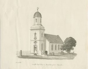 Kościół Marchington: rysunek w kolorze sepii, 1836 autorstwa Thomas Peploe Wood