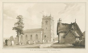 Kościół i plebania w Milwich: rysunek piórkiem, bd [?1838] (rysunek) autorstwa Thomas Peploe Wood