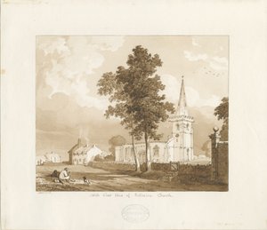 Kościół Rolleston: rysunek w czerwonej sepii, 1836 autorstwa Thomas Peploe Wood