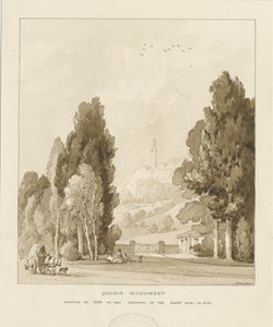 Sandon - Pomnik Williama Pitta: rysunek w sepii, 1838 autorstwa Thomas Peploe Wood