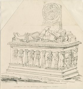 Seighford Church - Grób Williama i Miłosierdzia Bowyer: rysunek piórem i tuszem autorstwa Thomas Peploe Wood