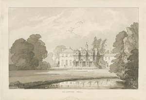 Seighford Hall: rysunek w sepii autorstwa Thomas Peploe Wood