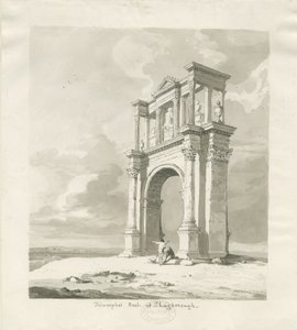 Shugborough - Łuk Triumfalny: rysunek w sepii, 1836 autorstwa Thomas Peploe Wood