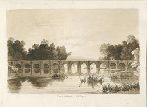 Shugborough Bridge: rysunek w sepii autorstwa Thomas Peploe Wood