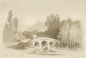 Stafford - Hollyford Bridge, Milford: rysunek w sepii, 7 czerwca 1838 (rysunek) autorstwa Thomas Peploe Wood