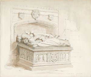 Stowe Church - Tablica grobowa [sir Waltera Devereux]: rysunek w sepii autorstwa Thomas Peploe Wood