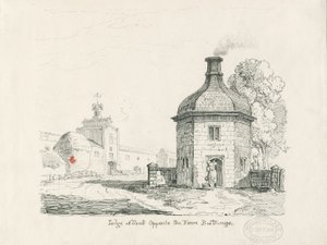 Tixall - Lodge: rysunek piórem i tuszem autorstwa Thomas Peploe Wood