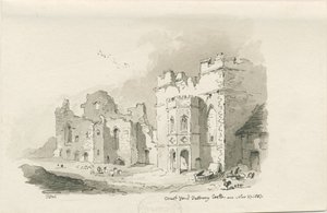 Tutbury Castle - Court Yard: rysunek długopisem i myciem, 27 listopada 1837 autorstwa Thomas Peploe Wood