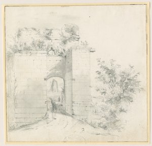 Zamek Tutbury - Brama wejściowa: rysunek ołówkiem, nd [?XIX w.] (rysunek) autorstwa Thomas Peploe Wood