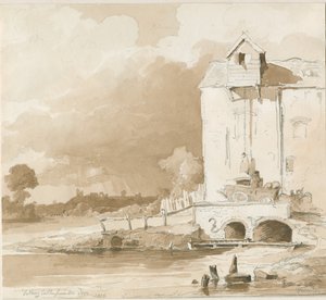 Zamek Tutbury: Odległy widok z rzeki Dove: ołówek i rysunek, 1836