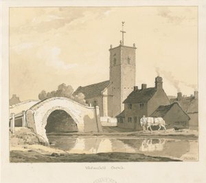 Kościół i most Wednesfield: rysunek w sepii, 1837 autorstwa Thomas Peploe Wood