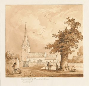 Kościół Wombourne: rysunek w sepii autorstwa Thomas Peploe Wood