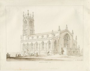 Wordsley Church: rysunek w sepii autorstwa Thomas Peploe Wood
