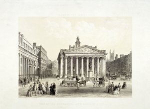 Royal Exchange i Bank of England po lewej, Londyn, 1851