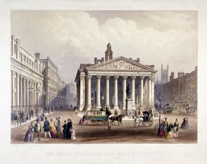 Royal Exchange i Bank of England po lewej, Londyn, 1851