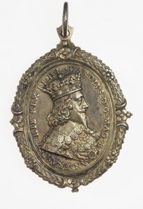 Odznaka kibiców Karola I i Henrietty Marii, ok. 1649 (srebro pozłacane) autorstwa Thomas Rawlins