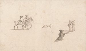 Jeźdźcy, figurki i pies (pióro i atrament na papierze) autorstwa Thomas Ross