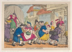 Smutna katastrofa, czyli peruka panny Fubby Fatarmin zapaliła się, 12 września ..., 12 września 1813 r. autorstwa Thomas Rowlandson