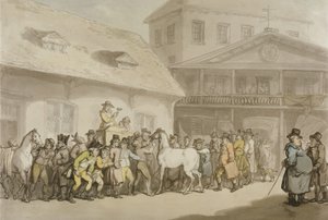 Aukcja koni w „Hopkins’s Repository” w Barbican autorstwa Thomas Rowlandson