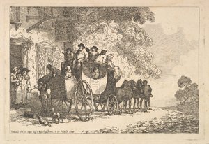 Załadowany dyliżans przed stacją pocztową autorstwa Thomas Rowlandson