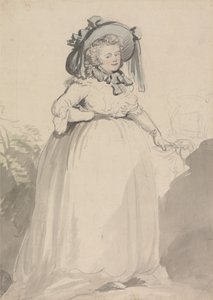 Kobieta w białej sukience, w niebieskim kapeluszu autorstwa Thomas Rowlandson