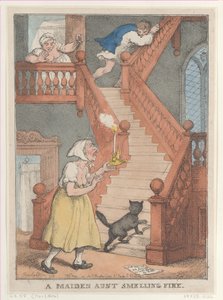 A Maiden Aunt Smelling Fire, [1 maja 1806], wznowione 1 maja..., [1 maja 1806], wznowione 1 maja 1812. autorstwa Thomas Rowlandson