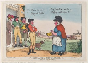 Błąd na nowym rynku, czyli sport i pobożność, 5 października 1807, 5 października 1807. autorstwa Thomas Rowlandson