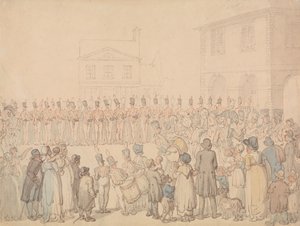 Przegląd milicji z Northampton w Brackley autorstwa Thomas Rowlandson