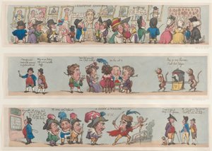 Scena w Pizzaro, Groteskowe granice pokoi i sal, 1799-1800., 1799-1800. autorstwa Thomas Rowlandson