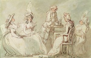 Przyjęcie herbaciane (pióro i atrament, ołówek i w/c na papierze ułożone na oprawce) (prosto z 238964) autorstwa Thomas Rowlandson