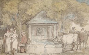 Fontanna we wsi autorstwa Thomas Rowlandson