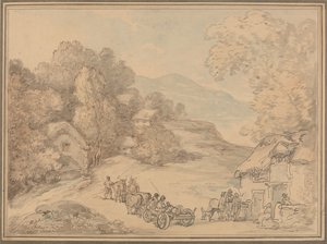 Wioska położona w pagórkowatym krajobrazie autorstwa Thomas Rowlandson
