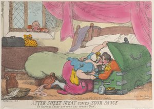 Po słodkim mięsie przychodzi sos kwaśny, czyli kapral Casey dostał się do złego pudełka, ..., 30 listopada 1810. autorstwa Thomas Rowlandson