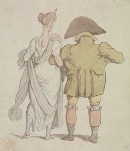 Starszy samiec jelenia spacerujący z kobietą autorstwa Thomas Rowlandson