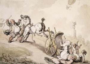 Polowanie na balony w pobliżu Szaleństwa Lady James, autorstwa Thomas Rowlandson