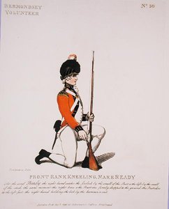 Bermondsey Volunteer, tablica 50 z „Loyal Volunteers of London and Environs”, wydana w 1798 r. (kolor lito) autorstwa Thomas Rowlandson