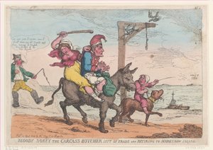 Krwawy Boney rzeźnik zwłok pozostawiony w handlu i udający się na Wyspę Strachów na Wróble,..., 12 kwietnia 1814 r. autorstwa Thomas Rowlandson