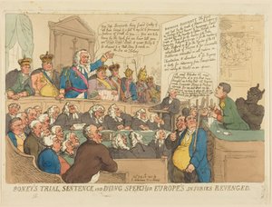 Proces, wyrok i ostatnie słowa Boney’ego autorstwa Thomas Rowlandson