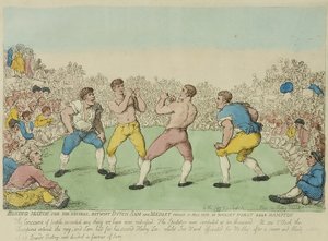 Mecz bokserski za 200 gwinei pomiędzy Dutch Sam i Medley (kolorowa akwaforta) autorstwa Thomas Rowlandson