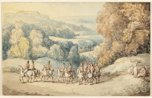 Kawaleria w marszu (recto); Fragment szkicu konia (verso) autorstwa Thomas Rowlandson
