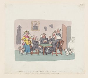 Akademicy bożonarodzeniowi grający na gumce w wista, 1 kwietnia 1803 r., 1 kwietnia 1803 r. autorstwa Thomas Rowlandson