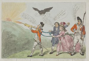 Pułkownik Topham próbuje za pomocą swojego strumienia wody ugasić geniusz Holmana autorstwa Thomas Rowlandson